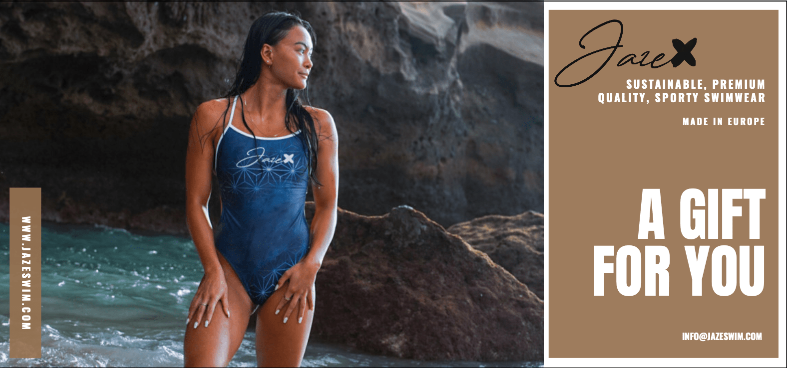 Image of our gift voucher with our Model wearing the SHAPESHIFTER - One-Piece Swimsuit.