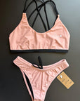 Sunshine Bikini Top paired with the Sunrise Bikini Bottom, displayed on a black background, showcasing a coordinated swimwear set.