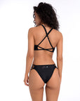 Back view of black Lilly bikini top with cross back straps and secure fit