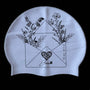 Jaze STAY WILD - Swim Cap in white with black hand drawn design in black.